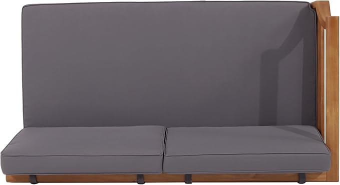 Aston Outdoor 5 Seater Sectional Chat Set with Cushions - Acacia Wood - Teak/Dark Gray