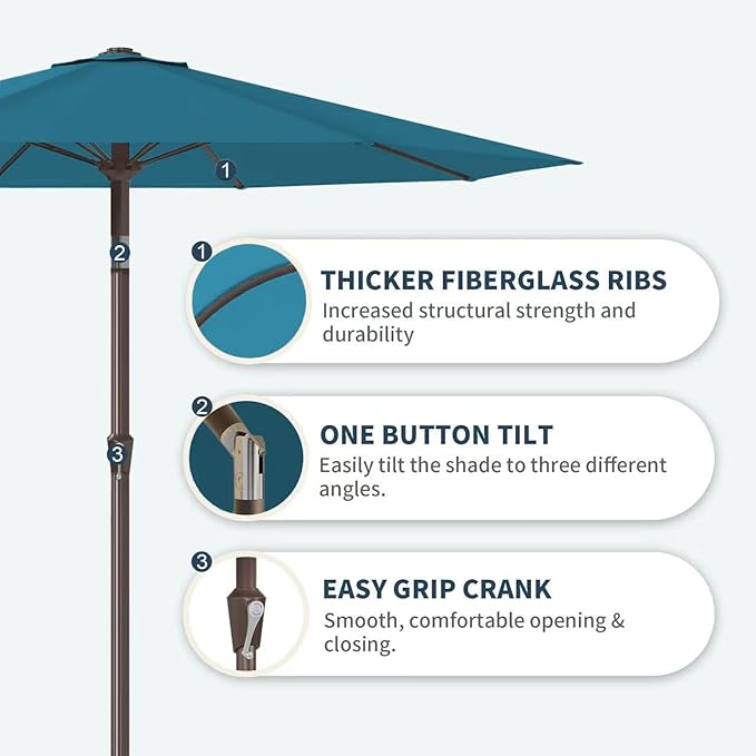 PatioKingdom 11FT Patio Umbrella,Outdoor Umbrella with Push Button Tilt and Crank,Market Table Umbrella with 8 Sturdy Fiberglass Ribs UV Protection