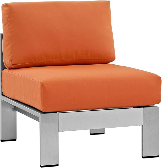 Modway Shore 5-Piece Aluminum Outdoor Patio Sectional Sofa Set in Silver Orange