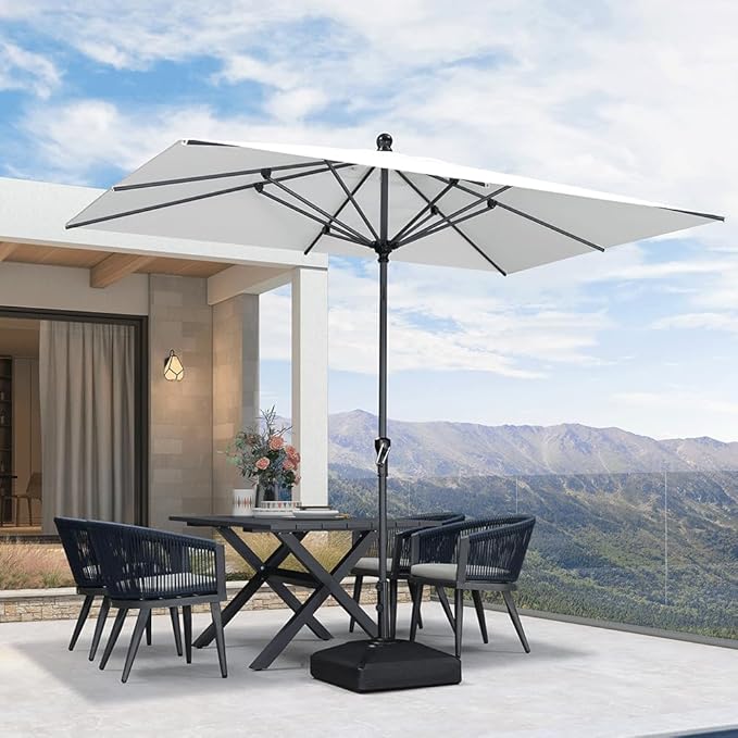 PURPLE LEAF 10' x 6.5' Rectangular Patio Umbrella Outdoor Table Umbrella Aluminum Frame Market Umbrella Sun Umbrella with 8 Sturdy Ribs Tilt for Garden Deck Lawn Pool White