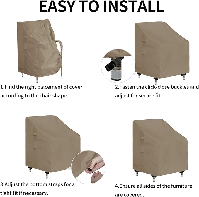 Easy-Going Waterproof Patio Chair Cover UV Resistant Outdoor Chair Cover Weatherproof Lawn Patio Furniture Cover with Tape Sealed Seam (2 Pack-33.5Wx31.5Dx36H inch, Camel)