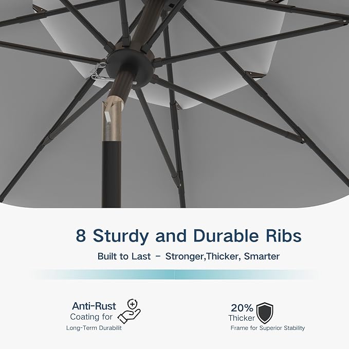 10FT Patio Umbrella 3 Tiers Outdoor Market Umbrella w/Push Button Tilt, Crank, UV and Waterproof Table Umbrella for Garden, Pool, Backyard, Deck, Lawn, Light Gray