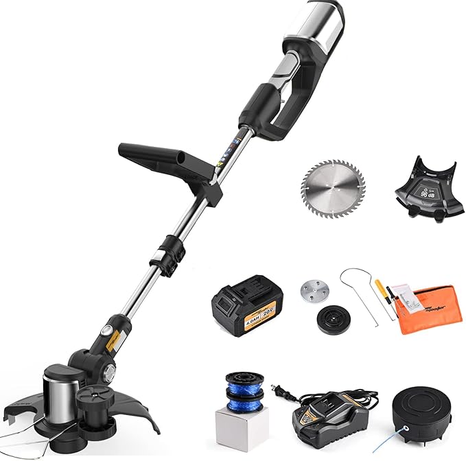 20V String Trimmer 12 Inch Edger Cordless Stringless Trimmer 4.0Ah Battery and Charger Included Electric Weed Trimmer for Lawn Patio Garden