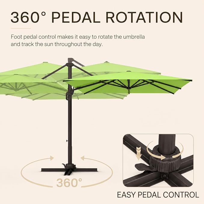 Kingdura 10' X 10' Cantilever Patio Umbrella with Base Included, Large Square Aluminum Outdoor Offset Umbrella with 360-degree Rotation, 4 Position Tilt, UV Protection for Pool Deck Garden Patio (Apple green)