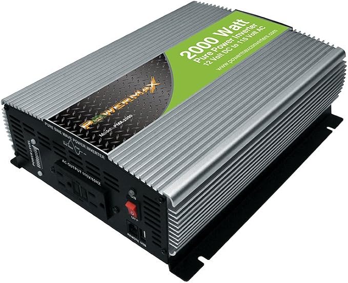 PowerMax 2000 Watt Pure Sine Wave 12Vdc to 120Vac Inverter- AC Output Short Circuit and Temperature Protection That Auto-Reset After Shut-Down.