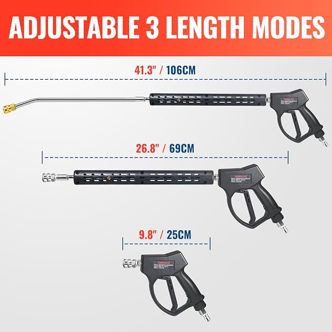 YAMATIC Stainless Steel Pressure Washer Gun 5800 PSI with Swivel 3/8" Plug, High Power Washer Extension Wand Easy Pull Trigger Handle with 1/4" Quick Connect for Foam Cannon Gun Car Wash