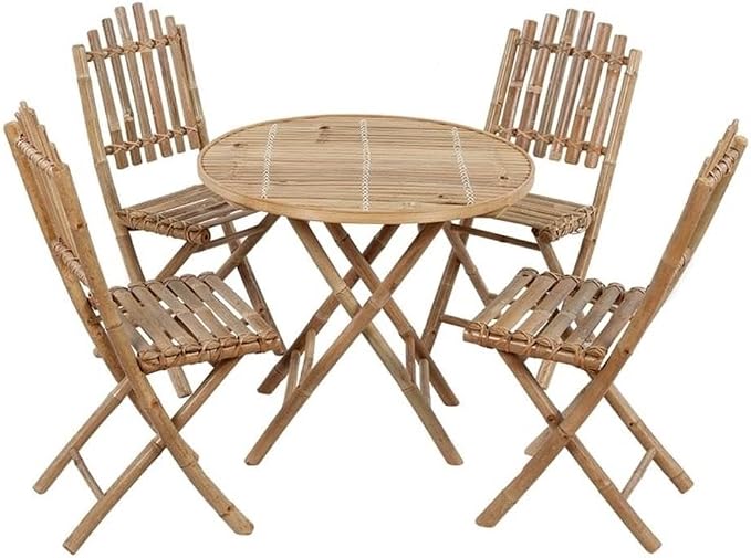 Afuera Living Bamboo Foldable Outdoor Dining Set, Gray Finish, 5-Piece with Cushioned Seats, Sustainable Material, Weather-Resistant for Patio, Garden or Terrace, Compact Design for Small Spaces