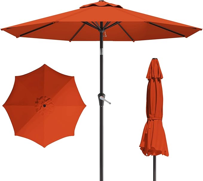 10FT Patio Umbrella, Outdoor Umbrella with Push Button Tilt and Crank, 8 Sturdy Ribs, UV Protection & Waterproof Market Umbrella for Pool, Backyard, Beach,Deck (Orange)