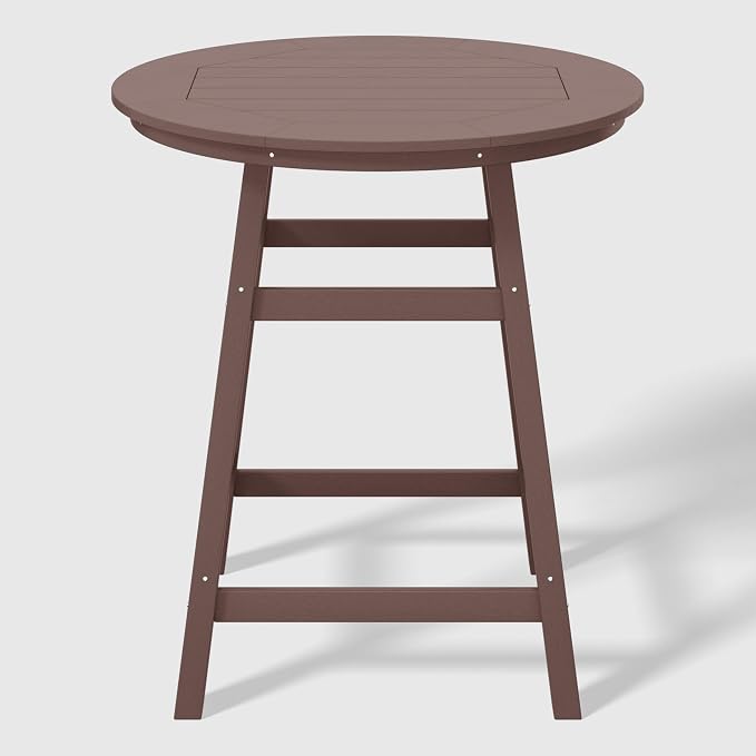 WestinTrends Outdoor 35" HDPE Round Patio Counter Height Bar Table, Dark Brown