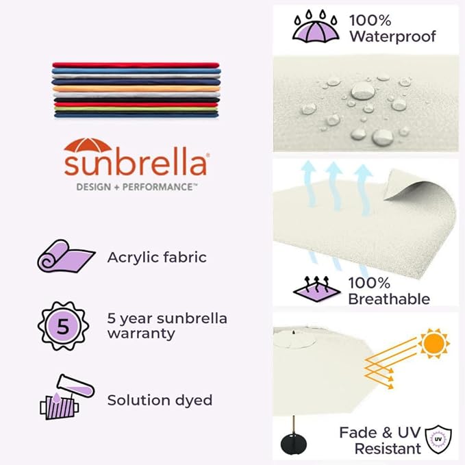 Midtown Umbrellas Push & Pop 9 Ft Patio Umbrellas with Push & Pop Mechanism, Fiberglass Ribs & Sunbrella Fabric – Outdoor Umbrella for Deck, Pool, Cafés and Hotels – Canvas Natural Canopy, Black Pole