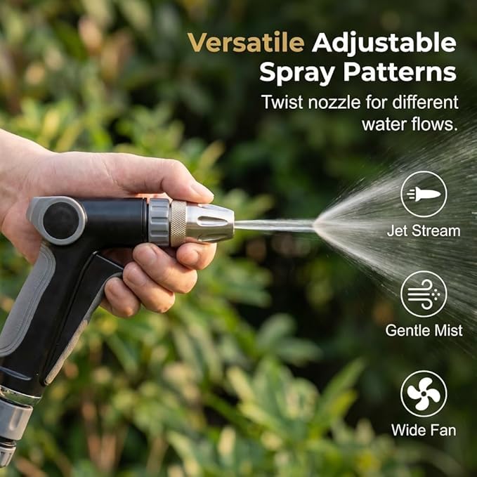 Pressure Washer Handheld Power Washer with 360° Rotating Nozzle with Foam Pot 3 Spray Modes Stainless Steel Universal Hose Fit Tool-Free Installation Car Washing Patios Outdoor Cleaning (1 Set)