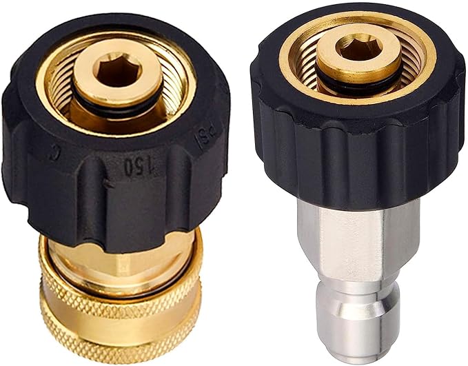 POHIR Pressure Washer Adapter Set, M22 14mm X 3/8" Male Plug Female Socket, Brass Quick Connect Fittings, Coupler for Pressure Washer Gun or Hose