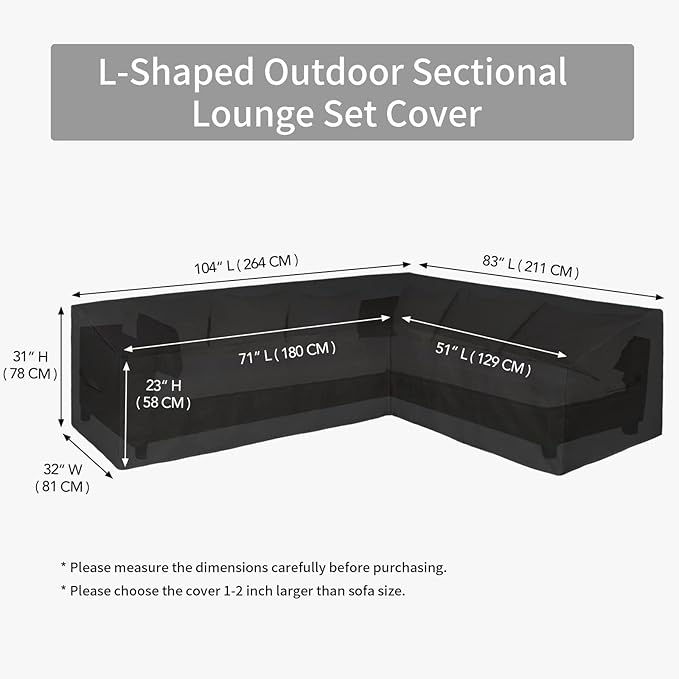 Easy-Going Patio L-Shaped Sectional Sofa Cover, 104"X83" Waterproof Outdoor Sectional Cover, Heavy Duty Garden Furniture Cover with Air Vent (Right Facing, Black)