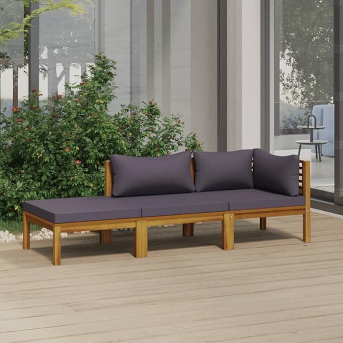 Patio Lounge Set with Cushion,Patio Furniture Sets,Patio Conversation Sets,Outdoor Furniture Sets,for Garden,Backyard,Outdoor,3 Piece Solid Acacia Wood