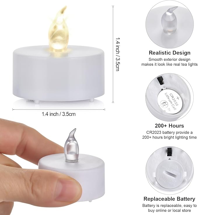 Hanzim Battery Operated LED Tea Lights: 12PACK Flameless Votive Candles Lamp Realistic and Bright Flickering Holiday Gift Long Lasting 150Hours for Seasonal & Festival Celebration Warm White