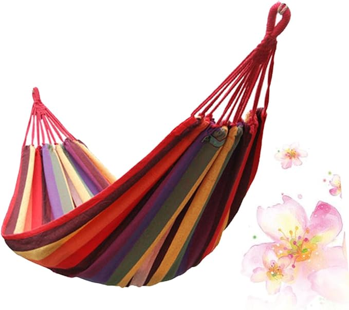 SUPVOX Portable Canvas Camping Hammock Chair, Outdoor Hanging Swing for Garden and Patio, 190x85cm Striped Rainbow Design, Lightweight and Foldable for Travel and Backyard Use