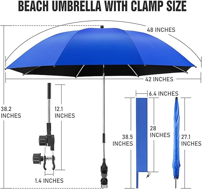 Beach Umbrella, 360 ° Chair Umbrella with Clamp, UPF50+ Shade for Beach, Sand, Patio, Yard (Not Includ Chair)