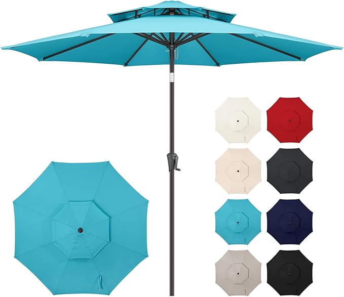 Jarka&Co 9ft Patio Umbrella Outdoor - 2 Tiers Table Outdoor Umbrella with Push Button Tilt Waterprool UV Protection, Sun Umbrella for Pool, Porch, Garden, Deck, Backyard (Aqua Blue)