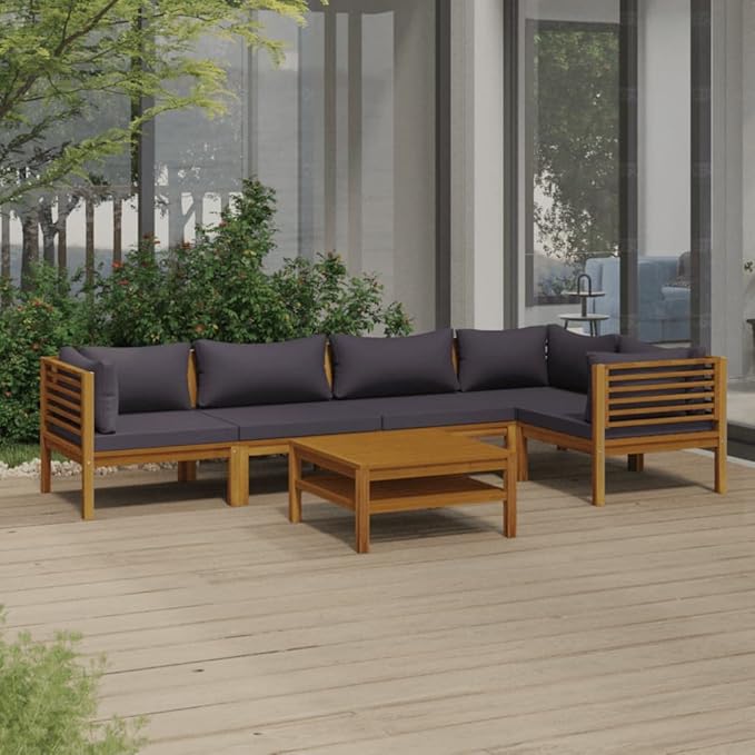 Patio Lounge Set with Cushion,Patio Furniture Sets,Patio Conversation Sets,Outdoor Furniture Sets,for Garden,Backyard,Outdoor,6 Piece Solid Acacia Wood