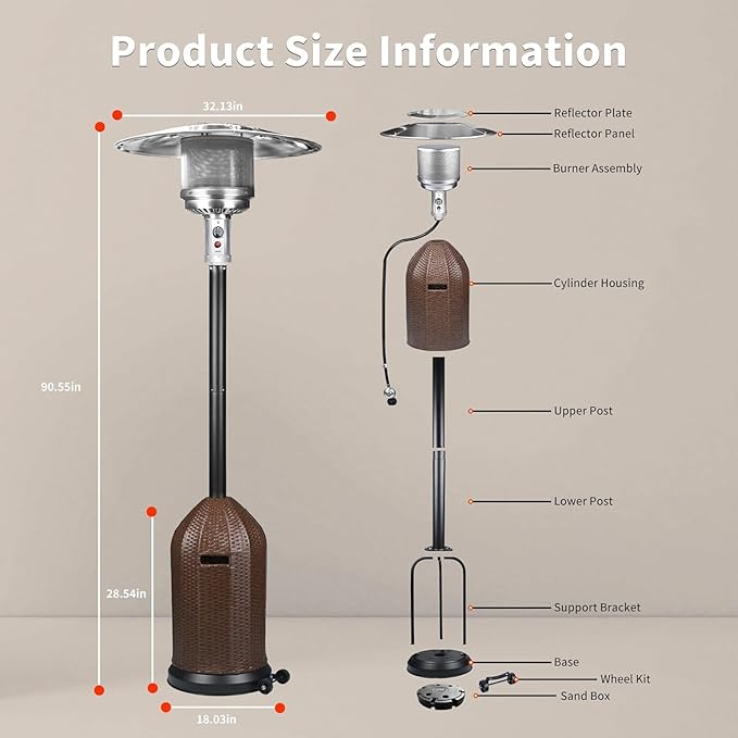 50,000 BTU Outdoor Propane Patio Heater with Wheels – Wicker-Style Propane Tank Cover, Weighted Base, Easy Ignition & Safety Tilt Shut-Off for Patio & Outdoor Living Spaces