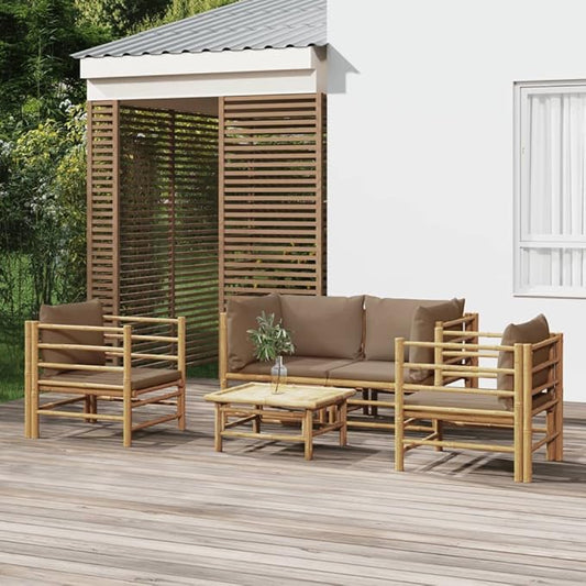 5 Piece Patio Lounge Set with Taupe Cushions, Outdoor Dining Sets Porch Furniture Set Patio Conversation Set Sectional Sofa for Negotiation Area Exhibition Piazza Poolside Bamboo