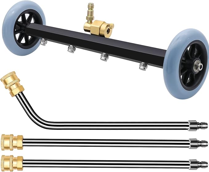 ZALALOVA Pressure Washer Undercarriage Cleaner, 16 Inch Power Washer Surface Cleaner Attachments, Under Car Wash Water Broom w/ 2 Pcs Extension Wand 1 Pc 60¡ã Angled Wand, 4000 PSI