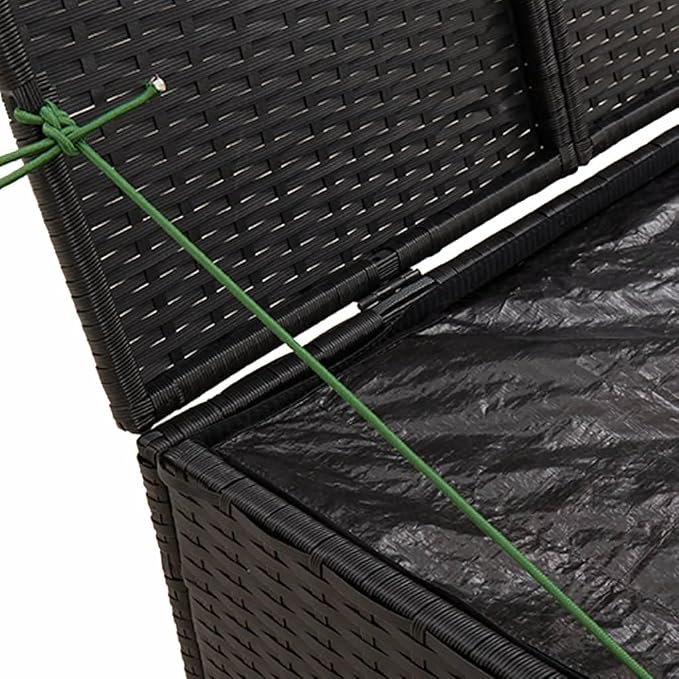 Outdoor Rattan Wicker Garden Storage Box, Patio Deck Storage Box, Patio Storage Container for Indoor, Patio Furniture Cushions, Pool Supplies,Black 76.9 Gal Poly Rattan,-245