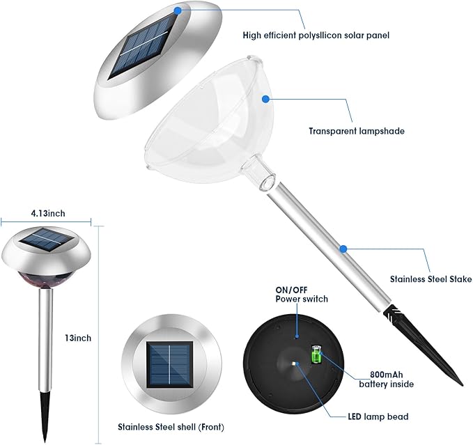 LAVAED Solar Light Outdoor Waterproof,Solar Powered Garden Lights Stainless Steel LED Outside Walkway Lamp DIY Projection Pathway Lighting for Yard Backyard Lawn Landsacpe Decorative Gifts(2Pack)