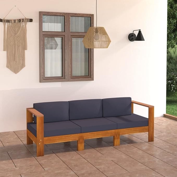 3-Seater Patio Sofa with Dark Gray Cushions,Patio Lounge Set,Outdoor Patio Furniture,Outdoor Chat Conversation Set,for Patio,Backyard,Garden,Outdoor,Acacia Wood