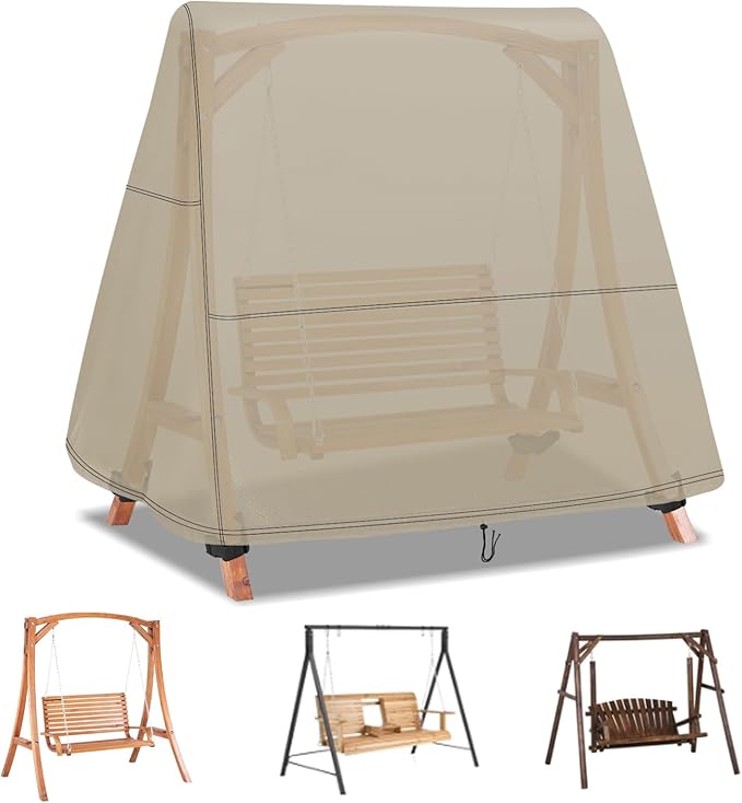 Swing Cover,500D Waterproof Outdoor Swings Covers,Shield for A Frame Patio Porch Swings with Drawstring and Buckles(101" Lx80 Wx88 SL,Beige)