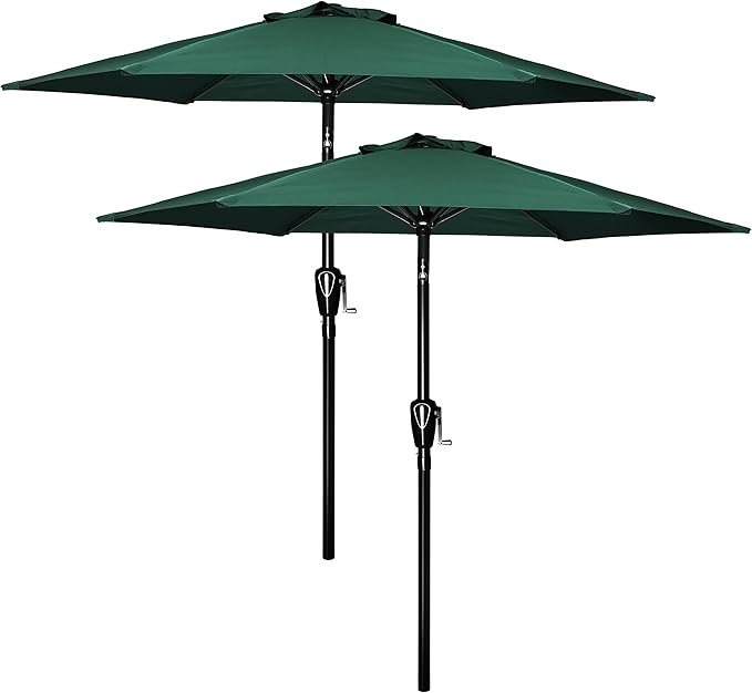 YSSOA 2 Pack 7.5' Patio Umbrella Outdoor Table Market Yard Umbrella with 6 Sturdy Ribs, Green