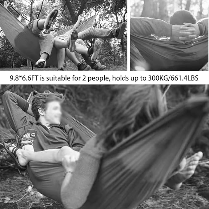 Comfortable and Lightweight Double Hammock, Outdoor Anti-Rollover Leisure Swing, with Storage Bag/Hook/Rope, Load Bearing 300kg/661.4lbs(Blue)