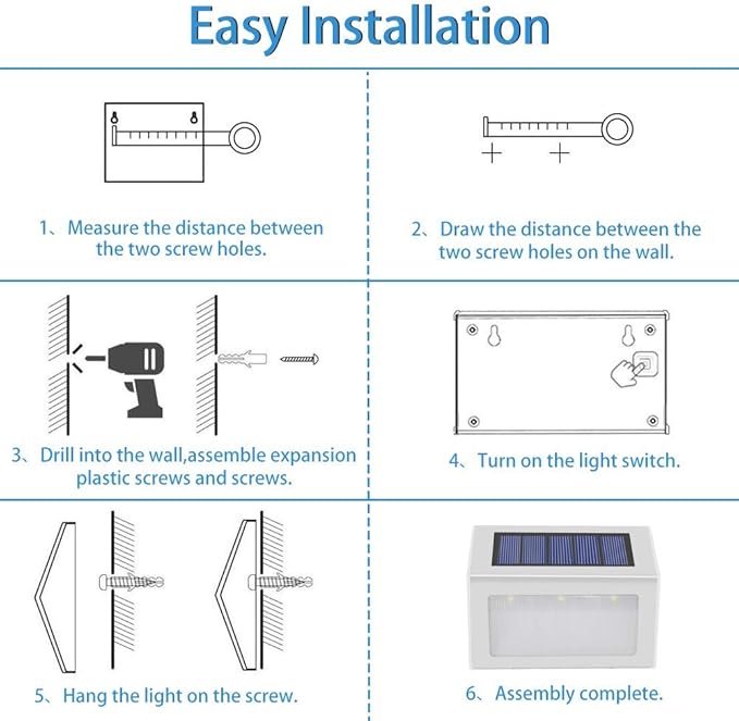 Solar Lights for Steps Deck Solar Stair Light Outdoor Waterproof Stainless Steel LED Fence Light for Garden Patio Pathway, 6 Pack, Warm White