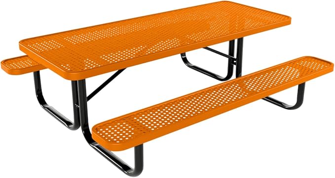 COATEDOUTDOORFURNITURE Heavy-Duty Portable Outdoor Kids Table, Punched Steel Kids Picnic Table, Commercial-Grade Picnic Table, Made in America (6ft Rectangular, Childrens, Textured Orange)