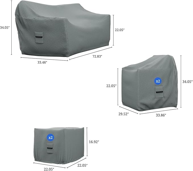 Covers & All Patio Furniture Cover Set, 5 Piece Outdoor Furniture Covers, Water-Repellent UV & Weather-Resistant Covers for Sofa, Chairs & Ottomans with Elastic Tie-Downs & Padded Handles