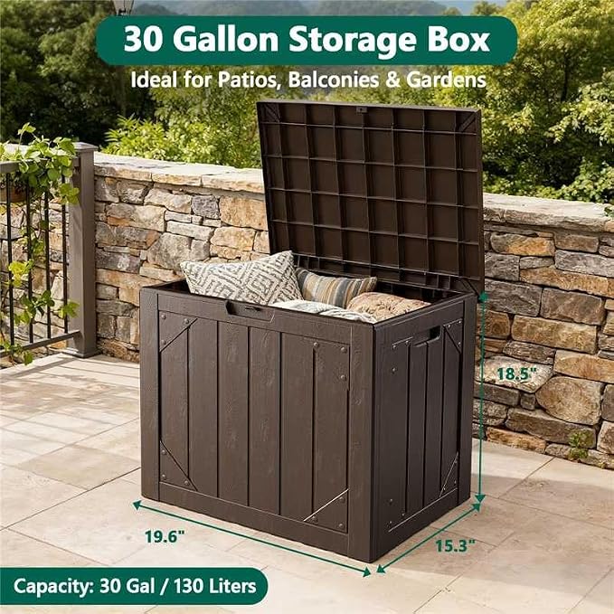 Outdoor Storage Box, 30 Gallon Lockable Waterproof Deck Storage Box, Yard Storage Bin, Suitable for Gardens, Black
