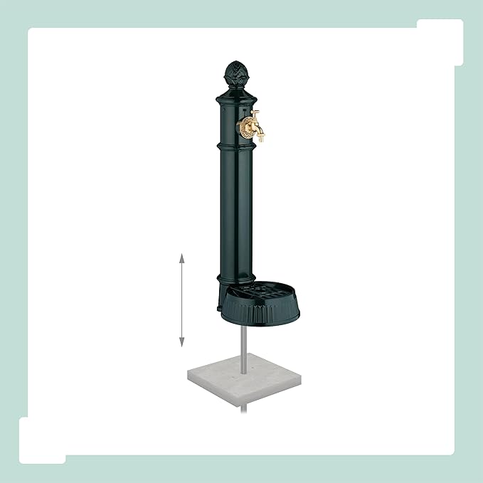 Relaxdays Antique Standing Fountain with Tap and Basin, H x W x D: 83 x 26 x 31.5 cm, Water Pump Column Garden, Patio, Green