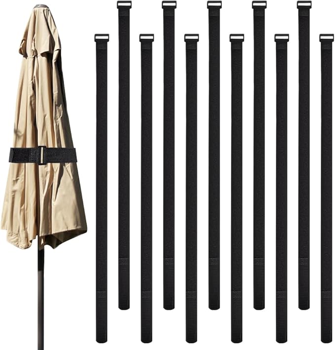 24 Pack Reusable Patio Umbrella Straps, Adjustable Securing Straps for Parasol, Multipurpose Fastening Straps for Patio Umbrella Accessories, Outdoor Furniture and Gear
