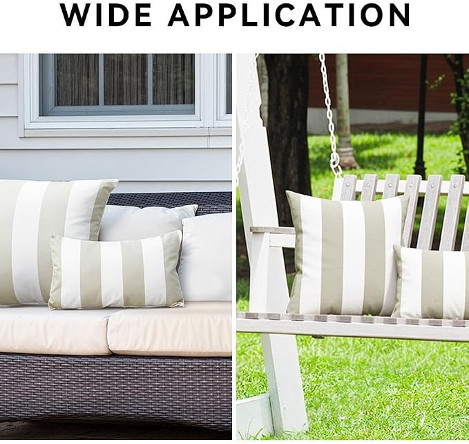 Western Home Pack of 2 Outdoor Waterproof Striped Throw Pillow Covers Beige Grey Decorative Pillowcases Garden Modern Cushion Cases for Patio Tent Balcony Couch Sofa 20x20 Inch | 20x20, Beige Grey,Garden Cushion Covers, Farmhouse Pillowcases for Couch ...