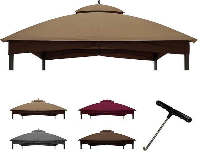 CoastShade Patio 10X12 Replacement Canopy Roof for Lowe's Allen Roth 10X12 Gazebo Backyard Double Top Gazebo(Khaki#GF-12S004B-1)