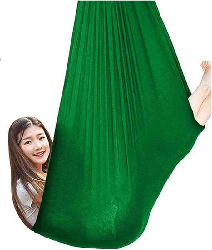 Indoor Hammock Swing Chair, Sensory for Kids, Cuddle Adjustable Aerial Yoga, Therapy Snuggle Children Autism ADHD and Aspergers (Color : Dark Green, Size : 100x280cm/39x110in)