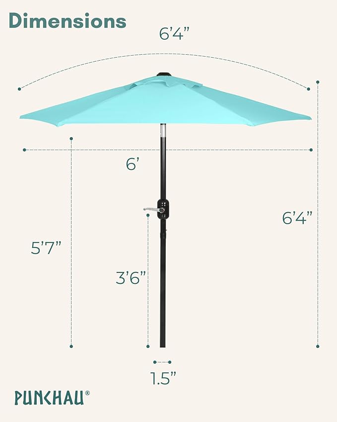 6 Ft Outdoor Patio Umbrella, Easy Open/Close Crank and Push Button Tilt Adjustment - Aqua Market Umbrellas
