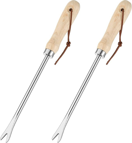 CHENGU 2 Pack Weeder Tool with Ergonomic Handle Manual Weeders Weed Puller Weeding Tool Garden Tools Gardening Tools for Lawn Garden Yard Farmland Plant Removal Supplies (Fresh Style, Wood Handle)