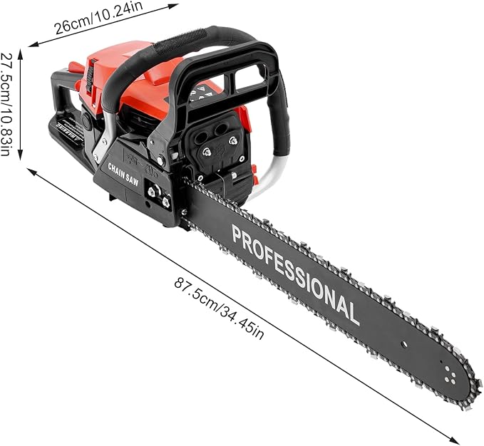 Gas Powered Chainsaw, 2-Stroke 58CC 2KW 18Inch Handheld Cordless Petrol Chain Saw Power Head Gas Powered Chainsaw Portable Gasoline Chain Saw for Garden Pruning, Forest Logging (18In 58CC 2KW)
