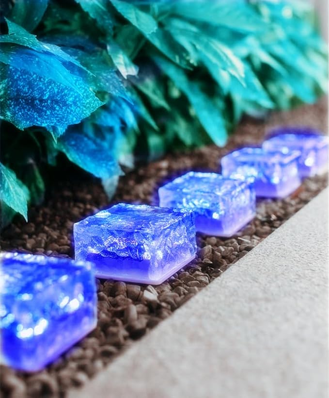 Outdoor 4 Pack Ice Cube Bricks Rocks Lights Solar Powered LED In Ground Pathways Patio Yard Garden Glow Lights Decor