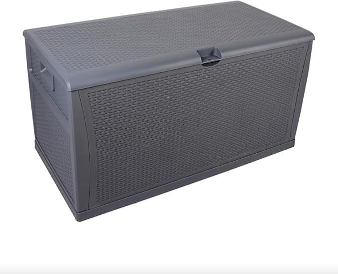 120 Gallon Large Resin Deck Box, Outdoor Organization Storage Container, Garden Storage Chest Lockable Seat for Patio Furniture, Tools (Gray)