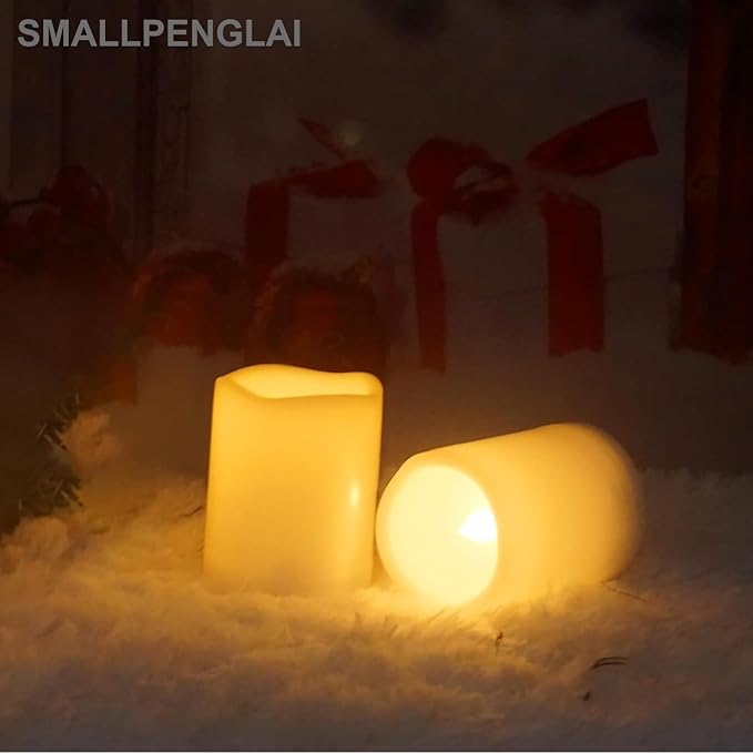 Outdoor Indoor Flameless Pillar Candles, 4 Pack Plastic Resin Battery Operated Electric LED Candle Sets with Cycling 24 Hours Timer Function for Home Party Wedding Decoration, 3"x3"