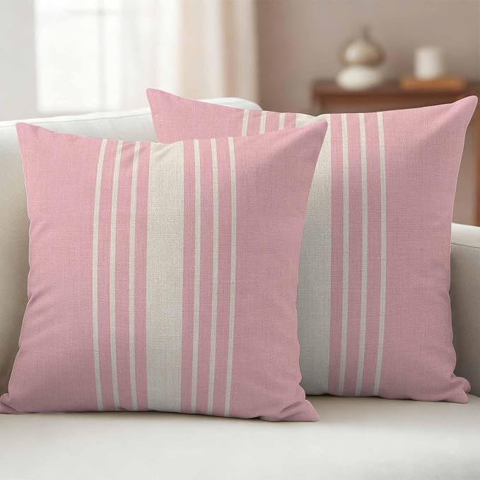 Pink Beige Striped Outdoor Pillow Covers 24x24 Inch Throw Pillow Covers Set of 2 Waterproof Decorative Pillow Cases Modern Farmhouse Retro Lines Cushion Covers for Patio Furniture Garden Couch Sofa