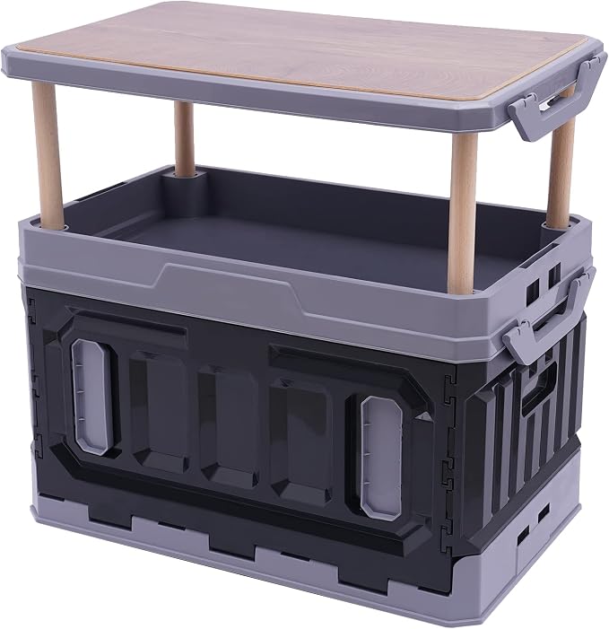 Folding Storage Box, Outdoor Collapsible Foldable Storage Box with Lid, Storage Bins For Picnic Camping Outdoor Activities （Black）