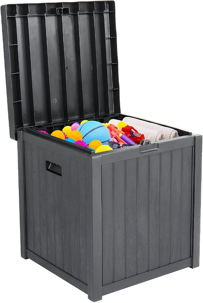 51-Gallon Outdoor Deck Storage Box,Patio Storage for Cushions, Garden Tools & Packages, Waterproof Resin (Grey)